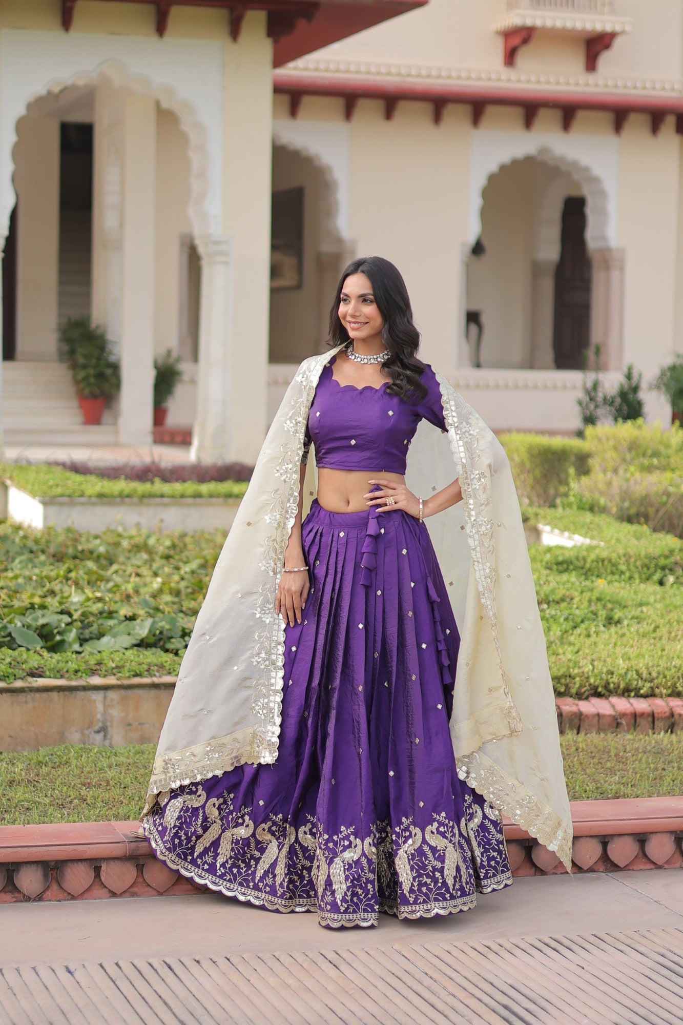 Lorenvalley Fashion Purple Gold Crush with Sequins & Zari Embroidered Work Lehenga Choli with Dupatta - Distacart