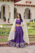 Thumbnail for Lorenvalley Fashion Purple Gold Crush with Sequins & Zari Embroidered Work Lehenga Choli with Dupatta - Distacart