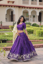 Thumbnail for Lorenvalley Fashion Purple Gold Crush with Sequins & Zari Embroidered Work Lehenga Choli with Dupatta - Distacart