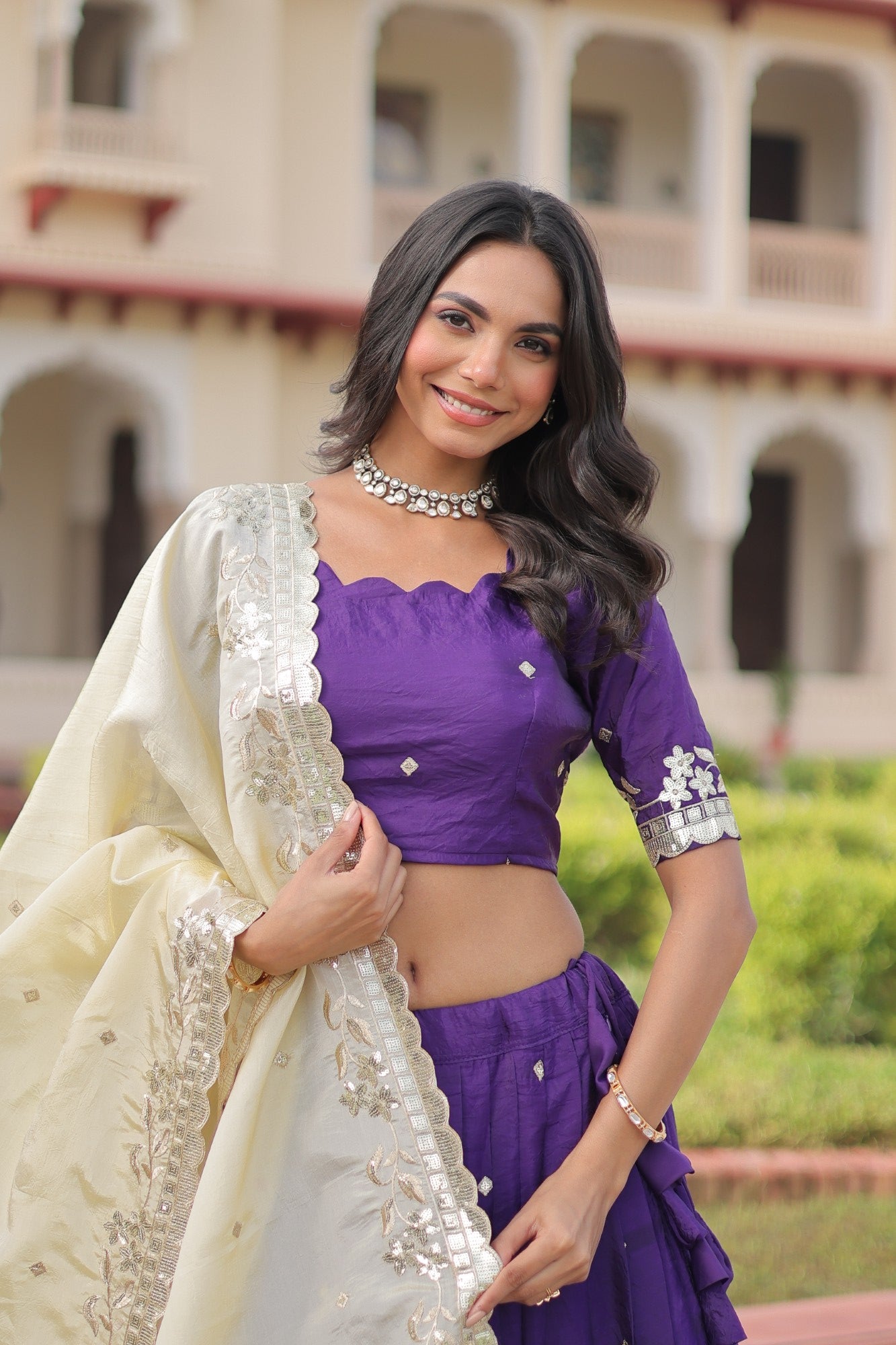 Lorenvalley Fashion Purple Gold Crush with Sequins & Zari Embroidered Work Lehenga Choli with Dupatta - Distacart