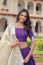 Thumbnail for Lorenvalley Fashion Purple Gold Crush with Sequins & Zari Embroidered Work Lehenga Choli with Dupatta - Distacart
