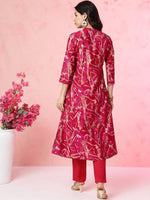 Thumbnail for Anouk Fuchsia Abstract Printed Panelled Chanderi Silk Kurta with Trousers