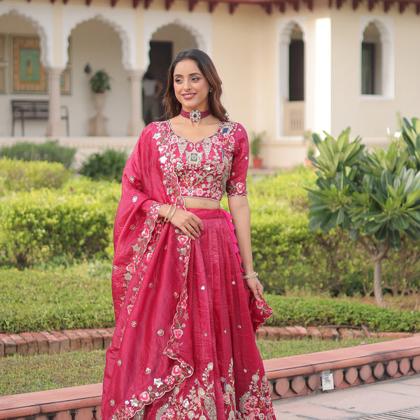 Lorenvalley Fashion Pink Gold Crush With Sequins Zari And Coding Embroidered Work Lehenga Choli With Dupatta - Distacart