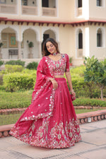 Thumbnail for Lorenvalley Fashion Pink Gold Crush With Sequins Zari And Coding Embroidered Work Lehenga Choli With Dupatta - Distacart