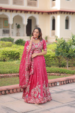 Thumbnail for Lorenvalley Fashion Pink Gold Crush With Sequins Zari And Coding Embroidered Work Lehenga Choli With Dupatta - Distacart
