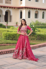 Thumbnail for Lorenvalley Fashion Pink Gold Crush With Sequins Zari And Coding Embroidered Work Lehenga Choli With Dupatta - Distacart