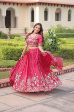 Thumbnail for Lorenvalley Fashion Pink Gold Crush With Sequins Zari And Coding Embroidered Work Lehenga Choli With Dupatta - Distacart