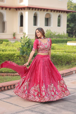 Thumbnail for Lorenvalley Fashion Pink Gold Crush With Sequins Zari And Coding Embroidered Work Lehenga Choli With Dupatta - Distacart