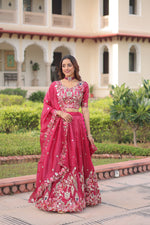Thumbnail for Lorenvalley Fashion Pink Gold Crush With Sequins Zari And Coding Embroidered Work Lehenga Choli With Dupatta - Distacart