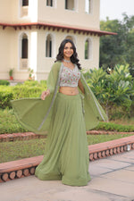 Thumbnail for Lorenvalley Fashion Pista Faux Georgette Plain Lehenga Choli with Shrug - Distacart