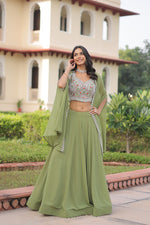 Thumbnail for Lorenvalley Fashion Pista Faux Georgette Plain Lehenga Choli with Shrug - Distacart