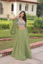 Thumbnail for Lorenvalley Fashion Pista Faux Georgette Plain Lehenga Choli with Shrug - Distacart