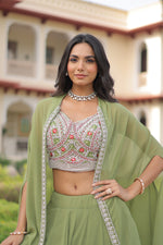 Thumbnail for Lorenvalley Fashion Pista Faux Georgette Plain Lehenga Choli with Shrug - Distacart