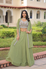 Thumbnail for Lorenvalley Fashion Pista Faux Georgette Plain Lehenga Choli with Shrug - Distacart