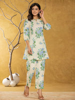 Thumbnail for Yufta Cotton Blue Floral Print Co-Ord Set