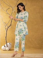 Thumbnail for Yufta Cotton Blue Floral Print Co-Ord Set