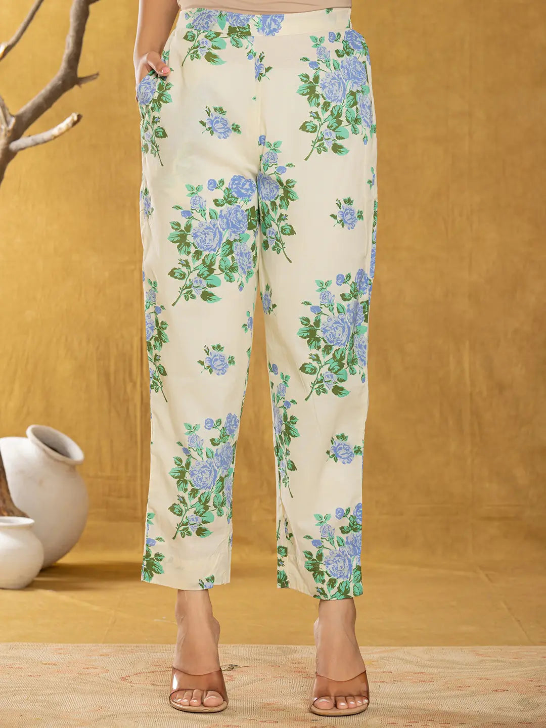Yufta Cotton Blue Floral Print Co-Ord Set - Distacart