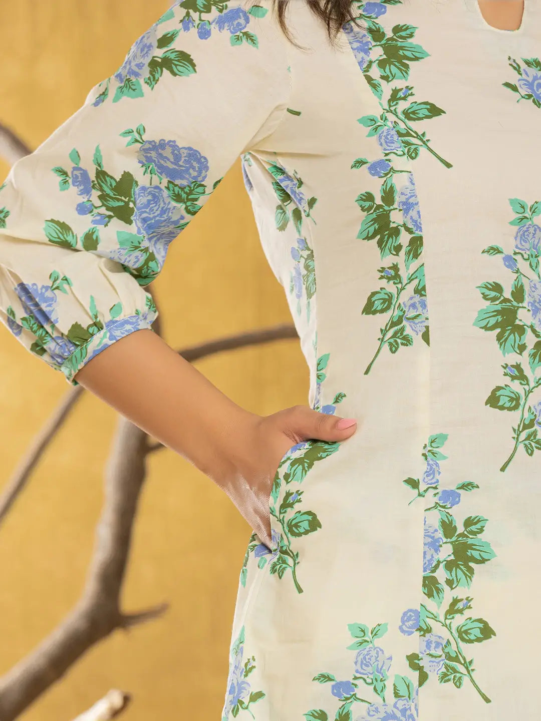 Yufta Cotton Blue Floral Print Co-Ord Set - Distacart