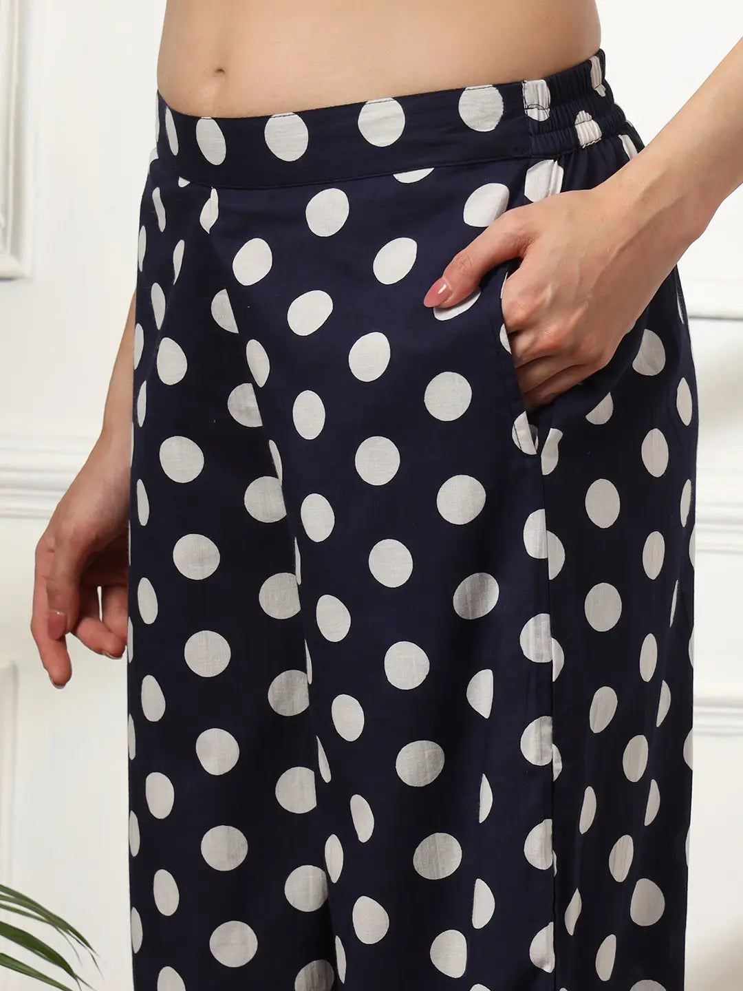 Yufta Blue Cotton Polka Dot Waistcoat Co-Ord - Distacart
