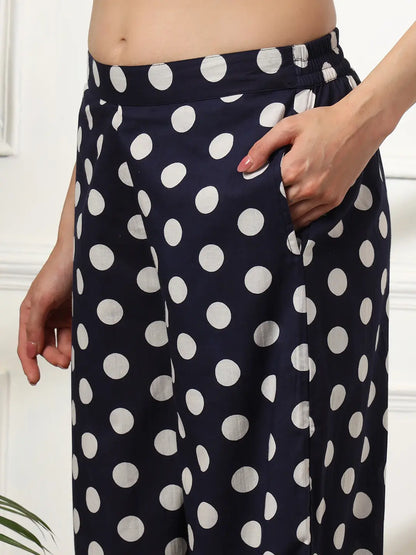 Yufta Blue Cotton Polka Dot Waistcoat Co-Ord - Distacart