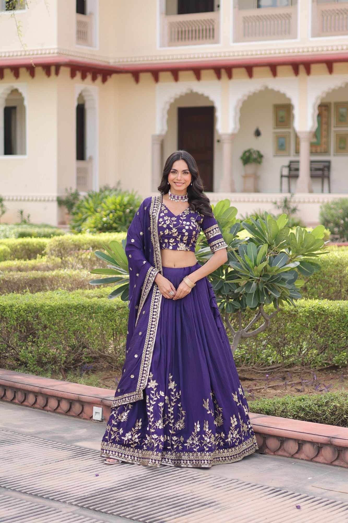 Lorenvalley Fashion Purple NC Vichitra Silk Sequins & Zari Embroidered Work Lehenga Choli with Dupatta - Distacart