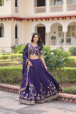Thumbnail for Lorenvalley Fashion Purple NC Vichitra Silk Sequins & Zari Embroidered Work Lehenga Choli with Dupatta - Distacart