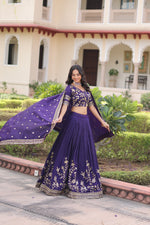 Thumbnail for Lorenvalley Fashion Purple NC Vichitra Silk Sequins & Zari Embroidered Work Lehenga Choli with Dupatta - Distacart