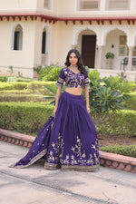 Thumbnail for Lorenvalley Fashion Purple NC Vichitra Silk Sequins & Zari Embroidered Work Lehenga Choli with Dupatta - Distacart