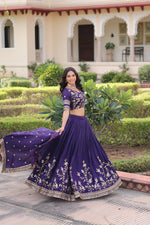 Thumbnail for Lorenvalley Fashion Purple NC Vichitra Silk Sequins & Zari Embroidered Work Lehenga Choli with Dupatta - Distacart