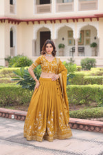 Thumbnail for Lorenvalley Fashion Yellow NC Vichitra Silk Sequins & Zari Embroidered Work Lehenga Choli with Dupatta - Distacart