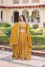 Thumbnail for Lorenvalley Fashion Yellow NC Vichitra Silk Sequins & Zari Embroidered Work Lehenga Choli with Dupatta - Distacart
