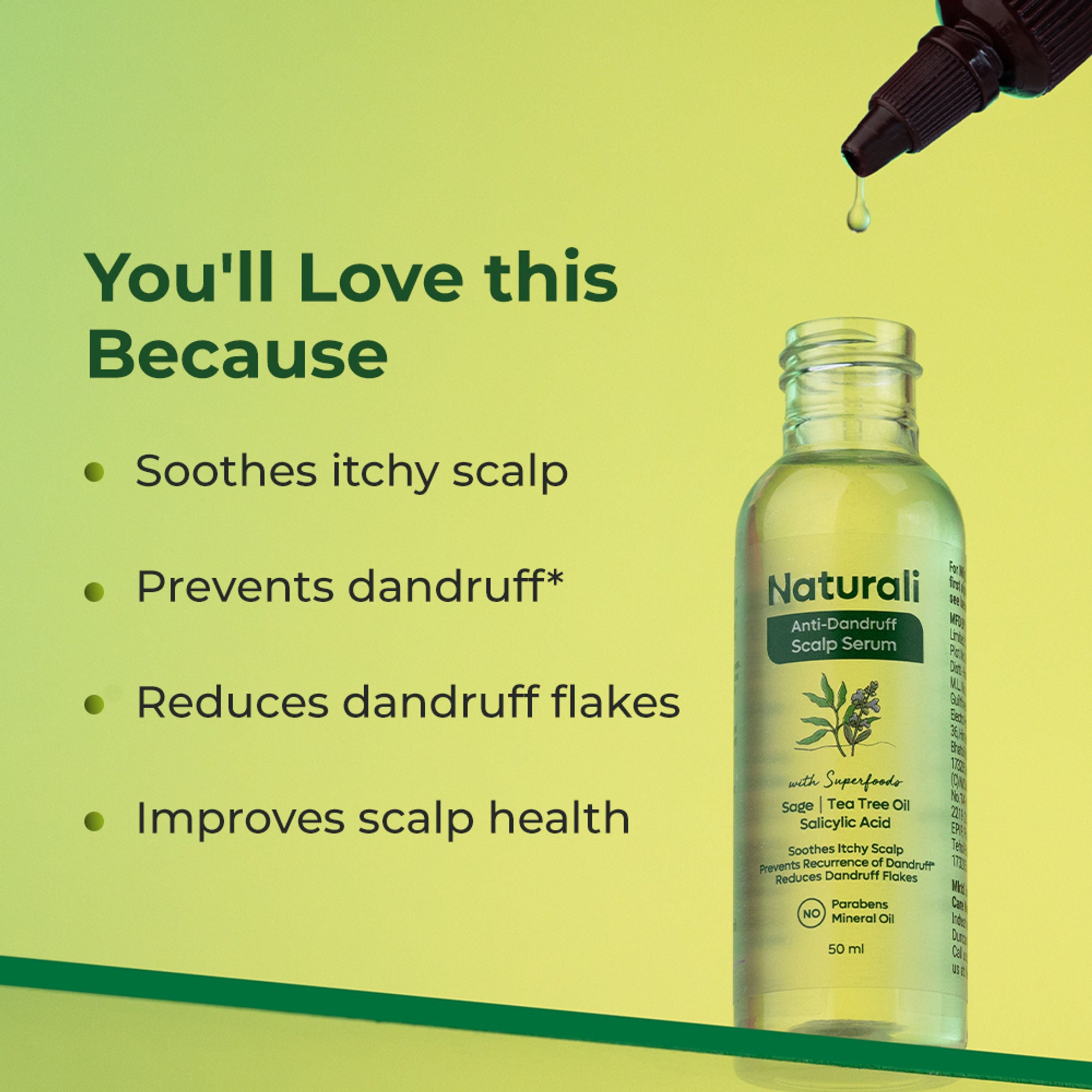 Naturali Anti-Dandruff Scalp Serum with Sage,Tea Tree Oil & Salicylic Acid - Distacart