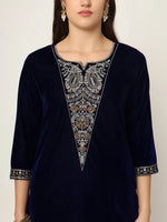 Thumbnail for Yufta Navy Blue Velvet Embroidered Co-Ord Set