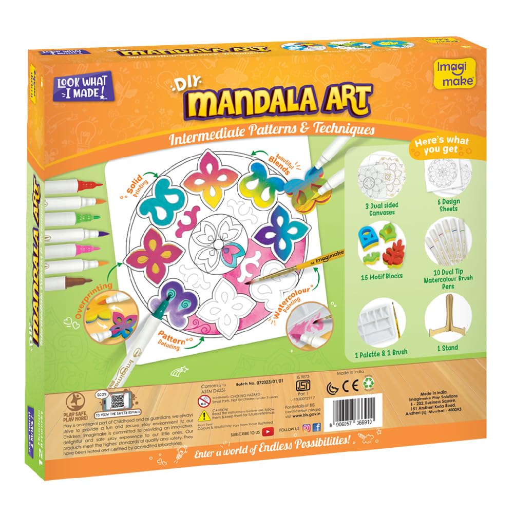 Imagimake Mandala Art Kit | Watercolor Paint Set | 12 Exciting Mandala Projects in Arts and Crafts for Kids Ages 8-12-14-16 | Craft Kits for Adults & Kids | 8 Year Old Girl Birthday Gifts