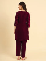 Thumbnail for Yufta Magenta Velvet embroidered Co Ord Set With Cotton Lining