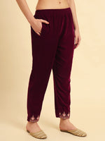 Thumbnail for Yufta Magenta Velvet embroidered Co Ord Set With Cotton Lining