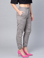 Thumbnail for Juniper Grey Solid Rayon Flex Slim Fit Women Pants With Two Pockets - Distacart