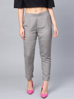 Thumbnail for Juniper Grey Solid Rayon Flex Slim Fit Women Pants With Two Pockets - Distacart
