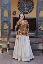 Thumbnail for Lorenvalley Fashion Offwhite Cosmos Fabrics with Sequins & Zari Embroidered With Mirror Lace Work Lehenga Choli - Dista