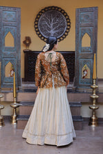 Thumbnail for Lorenvalley Fashion Offwhite Cosmos Fabrics with Sequins & Zari Embroidered With Mirror Lace Work Lehenga Choli - Dista