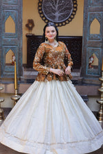 Thumbnail for Lorenvalley Fashion Offwhite Cosmos Fabrics with Sequins & Zari Embroidered With Mirror Lace Work Lehenga Choli - Dista