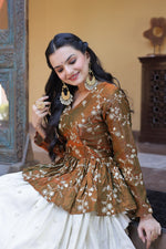 Thumbnail for Lorenvalley Fashion Offwhite Cosmos Fabrics with Sequins & Zari Embroidered With Mirror Lace Work Lehenga Choli - Dista