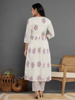 Thumbnail for Yufta Purple & White Gota_Patti Cotton Anarkali Kurta Dupatta Pant Set