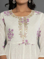 Thumbnail for Yufta Purple & White Gota_Patti Cotton Anarkali Kurta Dupatta Pant Set