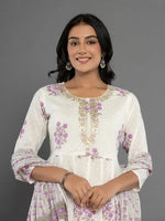 Thumbnail for Yufta Purple & White Gota_Patti Cotton Anarkali Kurta Dupatta Pant Set