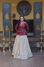 Thumbnail for Lorenvalley Fashion Offwhite Cosmos Fabrics with Sequins & Zari Embroidered With Mirror Lace Work Lehenga Choli - Dista