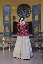 Thumbnail for Lorenvalley Fashion Offwhite Cosmos Fabrics with Sequins & Zari Embroidered With Mirror Lace Work Lehenga Choli - Dista