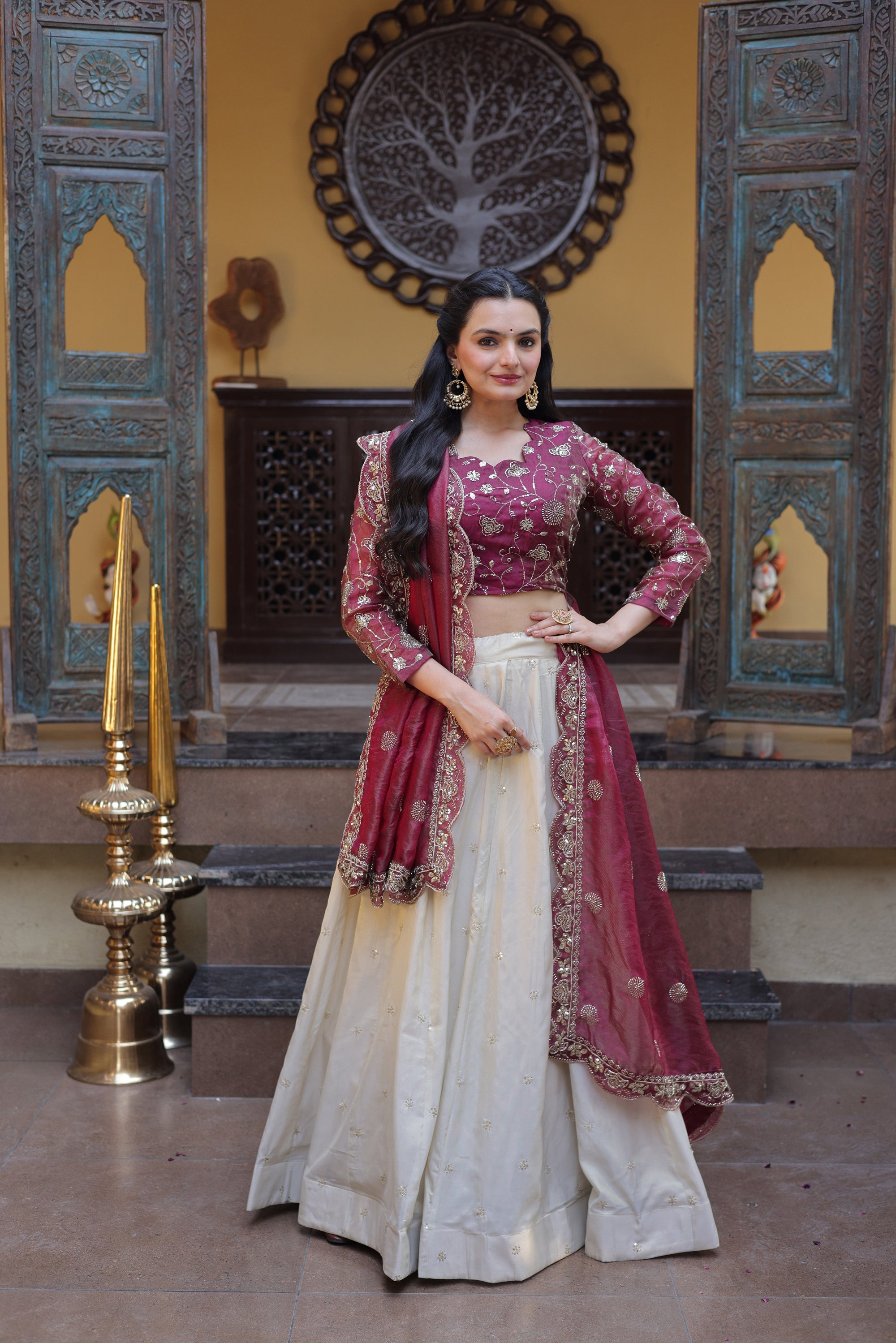 Lorenvalley Fashion Magenta Cosmos Fabrics with Zari & Sequins Embroidered work Lehenga Choli with Dupatta - Dista