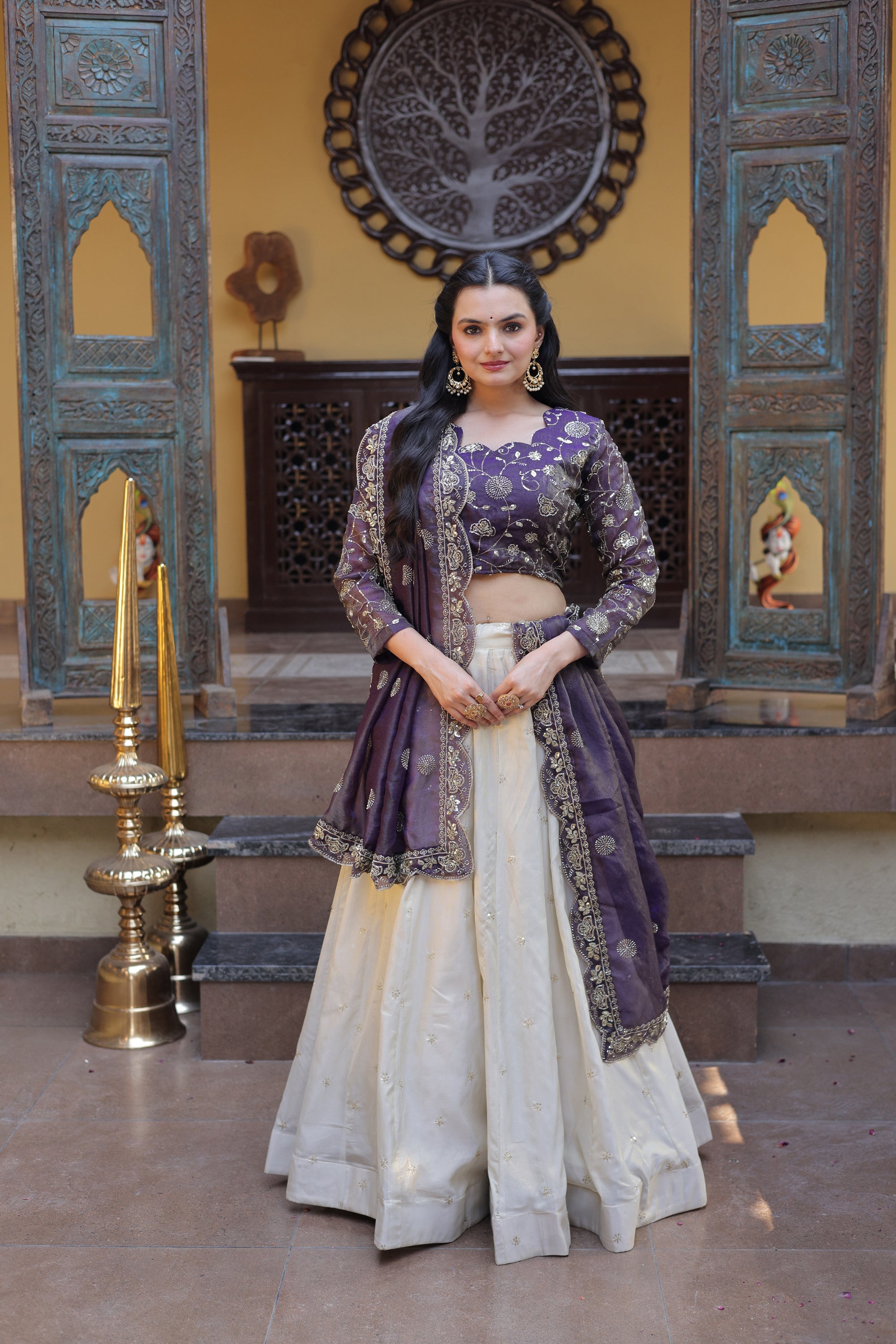 Lorenvalley Fashion Purple Cosmos Fabrics with Zari & Sequins Embroidered work Lehenga Choli with Dupatta - Dista
