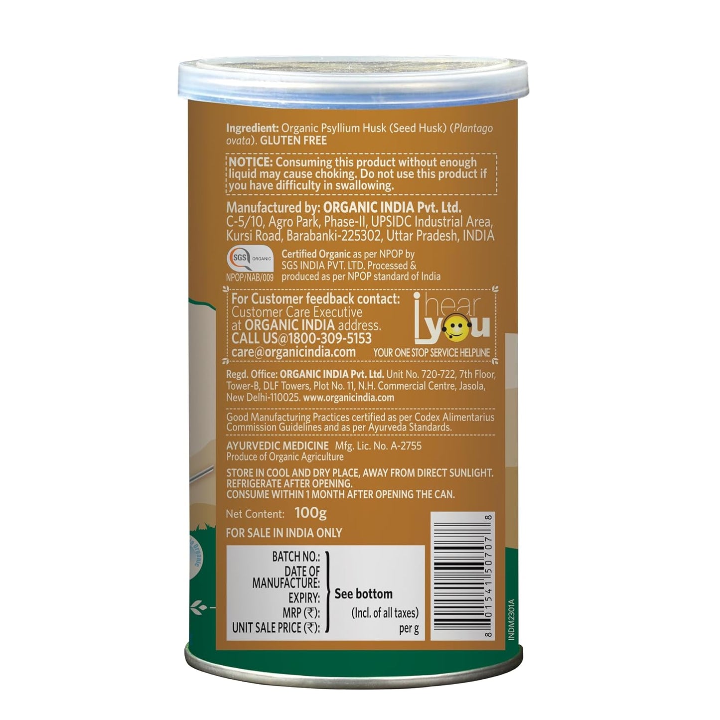 Organic India Psyllium Husk 100 Gram - Distacart